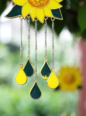 现货跨境爆款室内挂饰滴油向日葵挂件合金花朵风铃挂件晶世