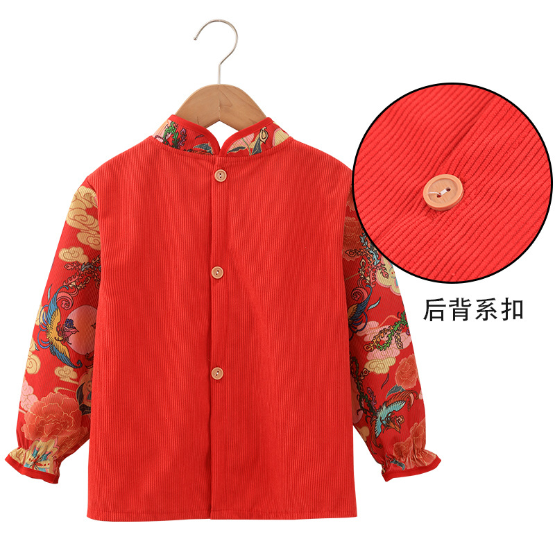 Children's smock Chinese style waterproof and anti-dirty Chinese New Year festive boy and girl bib apron eating clothes baby smock