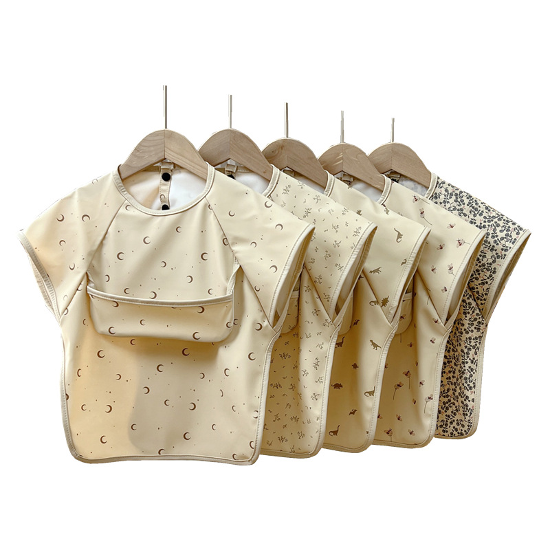 Baby bibs Danish children's reverse-dressing sleeveless PU smock waterproof rice pocket men's and women's baby food supplement anti-dirty apron