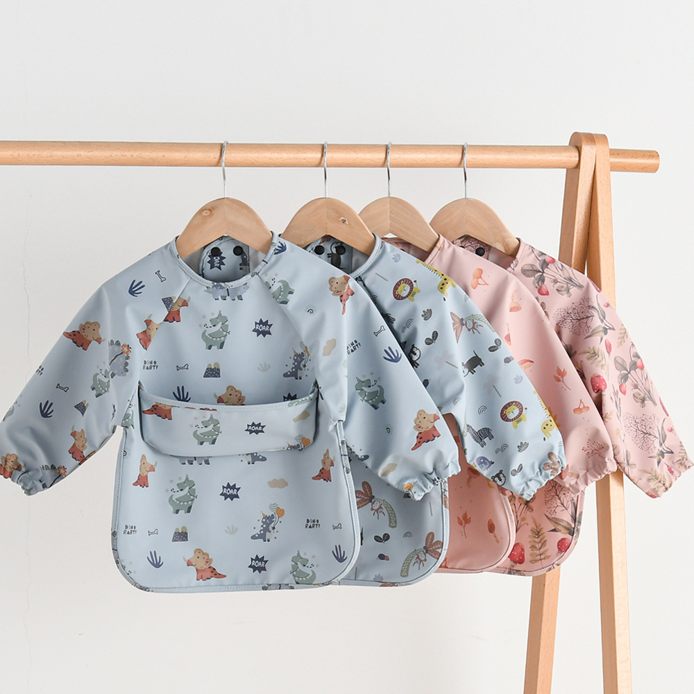 Danish baby eating clothes long-sleeved bibs baby bibs super soft PU children's waterproof and oil-proof rice pocket cover type A