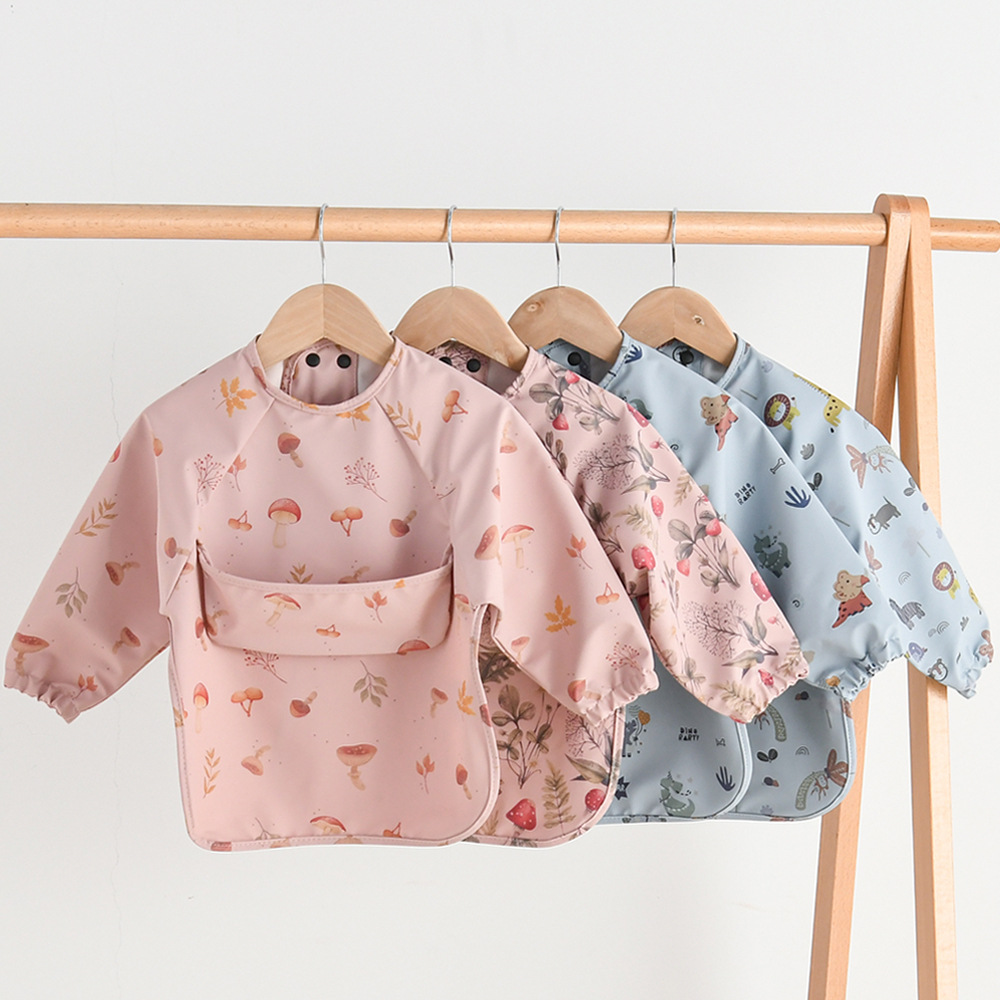 Danish baby eating clothes long-sleeved bibs baby bibs super soft PU children's waterproof and oil-proof rice pocket cover type A