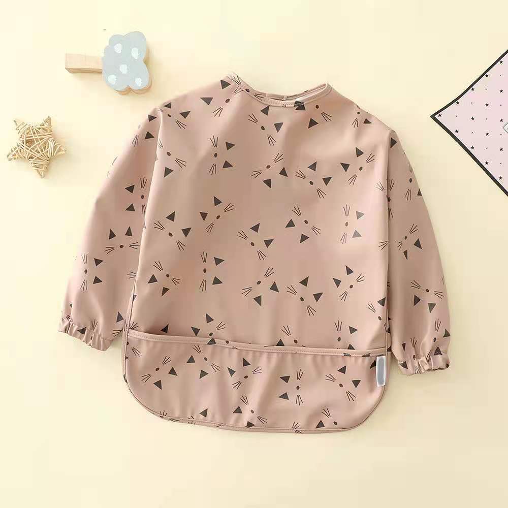 Danish fashion waterproof reverse dressing bibs children's eating clothes super soft pu bibs baby rice pockets waterproof feeding clothes