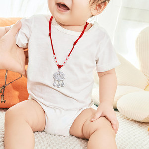 周大生长命锁足银儿童福字铃铛吊坠福锁小宝宝满月周岁新生儿礼物