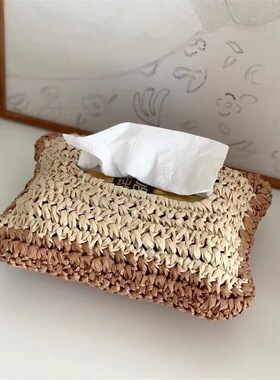 奶油风手工编织纸巾袋高颜值客厅