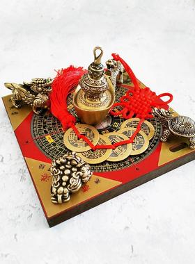 聚财阵铜招金蟾龙龟财麒麟貔貅聚宝盆家用罗盘客厅门店办公室摆件