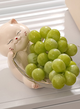 招财猫零食水果盘收纳摆件客厅餐桌茶几桌面装饰乔迁新居礼品