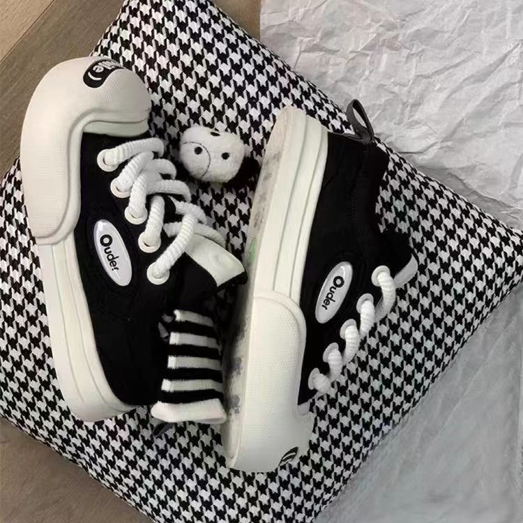 明星同款小白鞋女2024秋冬时尚开口笑帆布鞋小个子休闲可爱风板鞋