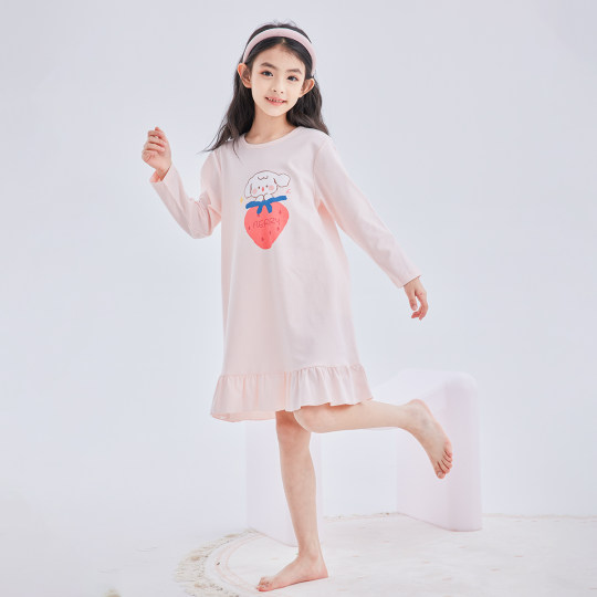 deesha笛莎女童睡裙2025新款儿童纯棉长袖睡衣女孩家居服连衣裙