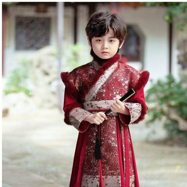 男童明制汉服加绒侠客冬季红色中国风古装唐装国学服少爷服公子服,淘宝优惠券,粉丝福利购,淘宝优惠卷