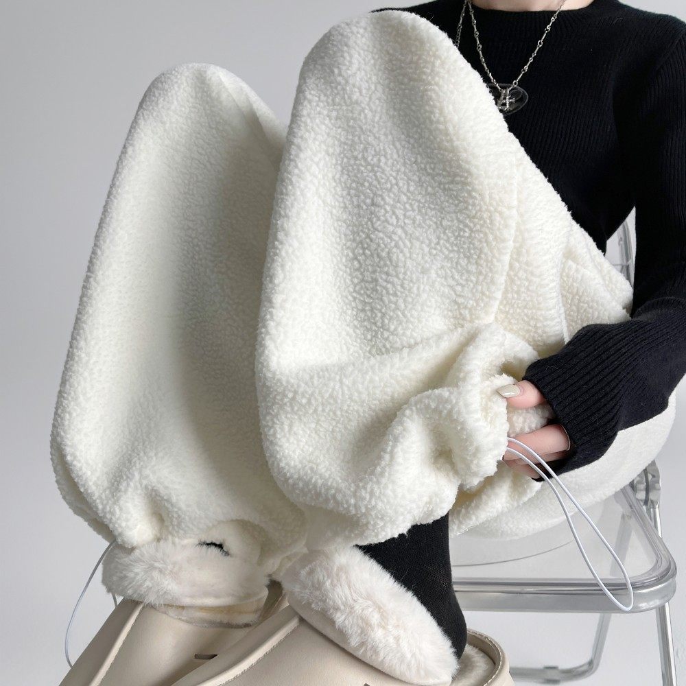 慵懒风阔腿裤女冬季2025新款双面摇粒绒高腰宽松直筒裤保暖休闲裤,淘宝优惠券,粉丝福利购,淘宝优惠卷