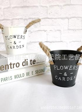 亚马逊热款工厂源头复古铁艺花桶花盆摆件田园家居装饰盆栽花器