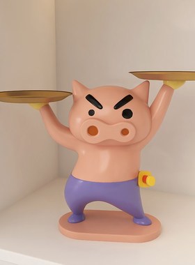 轻奢高档肥嘟嘟左卫门客厅玄关入户钥匙收纳托盘装饰搬家礼物摆件