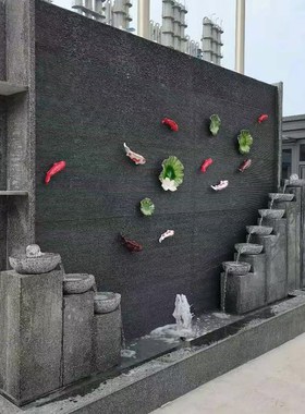 室外石材水幕墙流水屏风庭院假山喷泉景观鱼池背景墙玄关循环摆件