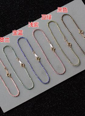 极细清新粉紫蓝绿红绳手錬女夏脚炼 炼 14k包金多色可串珠穿吊坠
