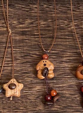 木质虎眼石小狗小熊项链女冬季