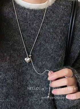 极简银色爱心吊坠项链女冬季轻奢