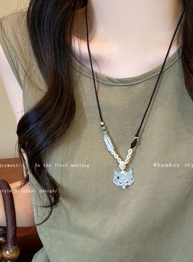 古风狐狸面具吊坠项链女小众设计