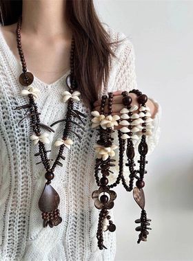 复古波西米亚民族风项链手工椰壳