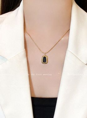 法式黑玛瑙方块精致小巧气质金色