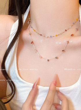 多巴胺彩色双层叠戴水晶项链女