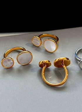 白色贝母食指开口几何戒指女高端轻奢小众设计高级感手饰指环批发