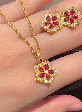 足金包银杜丹花蕊五花瓣项链女款