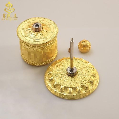 黄铜指捻转轮六字真言转金筒家用摆件转金轮车载藏族转简经轮小号 - 图1