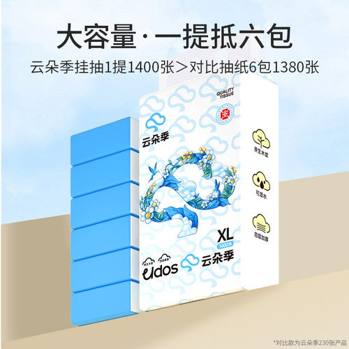 XL码云朵季医护级抽纸350抽大包悬挂式纸巾4提家用实惠装面巾纸 - 图0