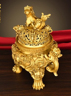 现货速发黄铜铸造天狗香炉摆件家居客厅电视柜供桌桌面摆放全铜工