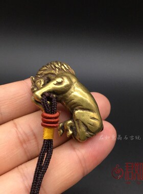 铜马小摆件实心黄铜微雕生肖马小马卧马铜艺铜手把件仿古铜器古玩