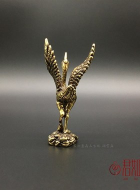 实心黄铜小仙鹤摆件 全铜迷你小铜鹤仙鸟小铜鸟丹顶鹤小铜件桌面