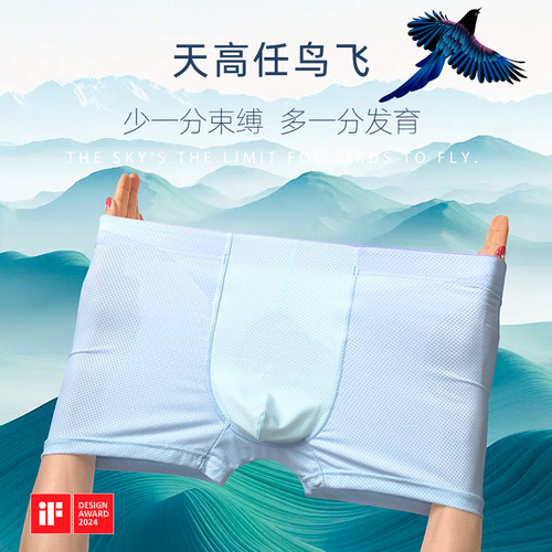 珑珠龙顶天男士四角短裤青少年发育透气无束缚帅气平角网孔内裤 - 图3