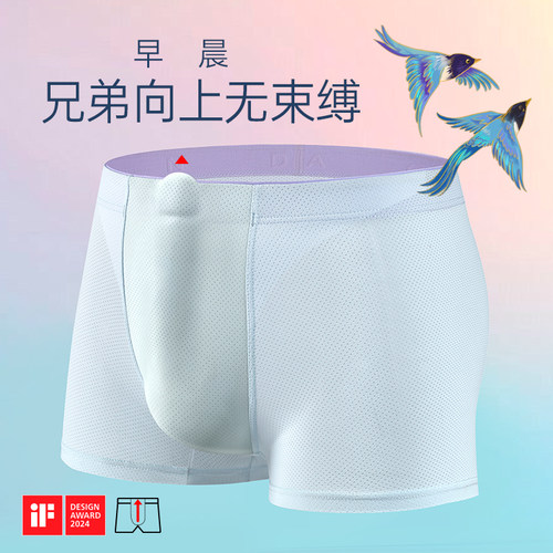 珑珠龙顶天男士四角短裤青少年发育透气无束缚帅气平角网孔内裤 - 图0