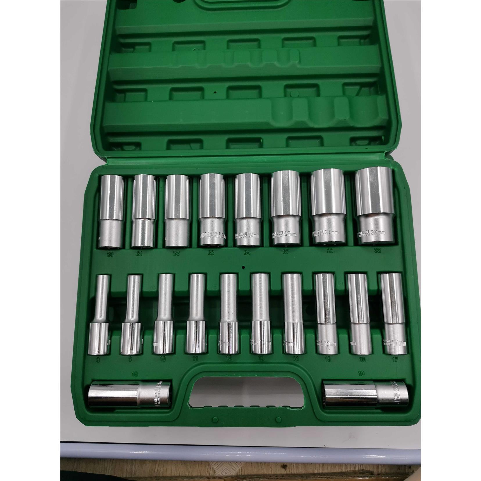 梅花套筒加长8cm大飞接口套头汽机修专用烙凡钢8—32整套12角盒装 - 图1