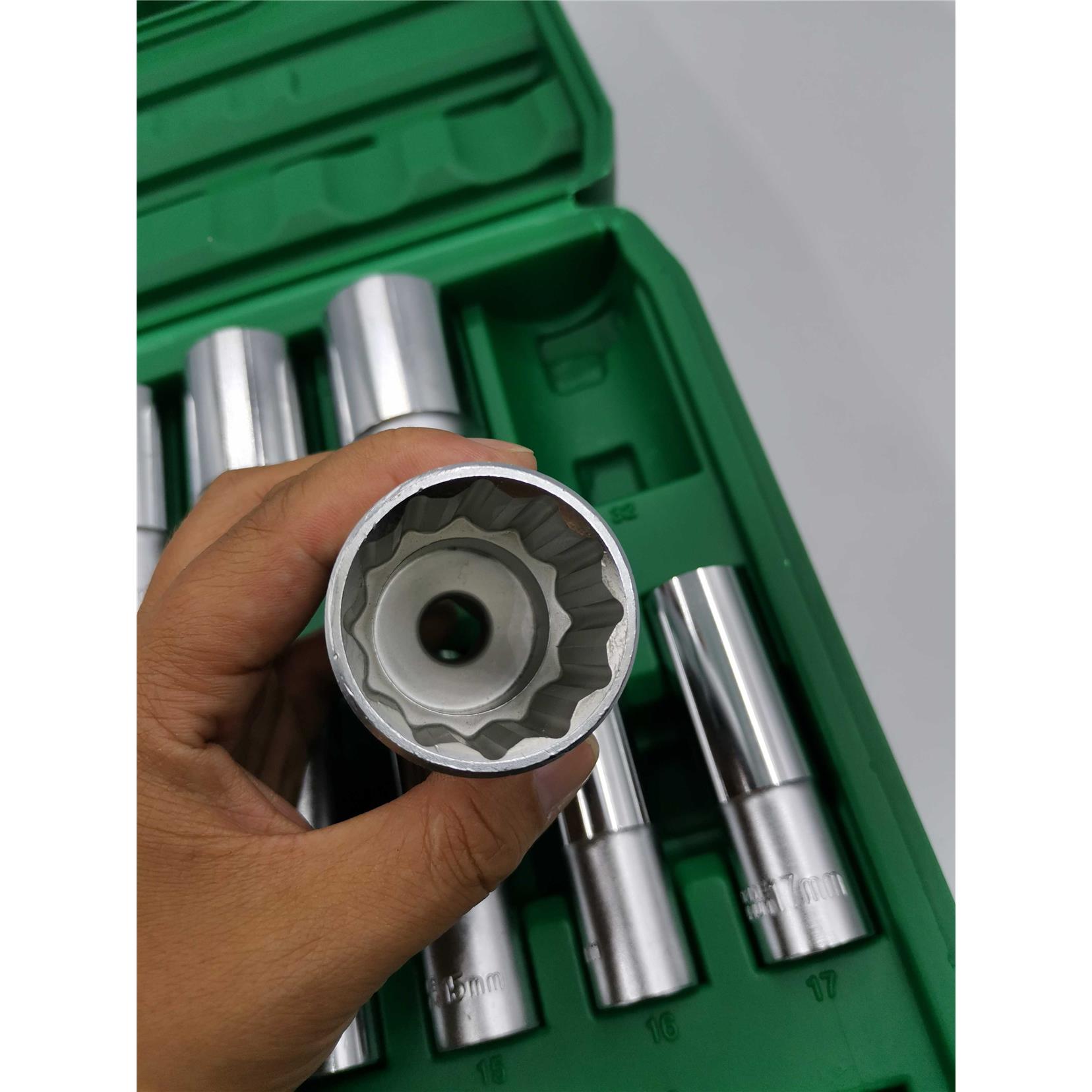 梅花套筒加长8cm大飞接口套头汽机修专用烙凡钢8—32整套12角盒装 - 图2