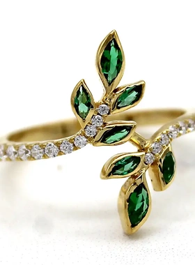 时尚森系橄榄枝小清新嫩叶戒指 欧美流行几何指环