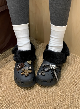 洞门永存！秋冬季洞洞鞋毛绒内胆