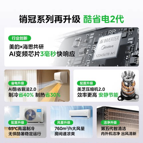 美的空调酷省电2代大1.5匹1p一级能效家用变频冷暖挂机官方正品 - 图2