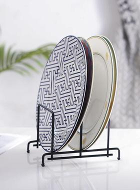 欧式陶瓷圆盘子展示架铁艺烤漆工艺品托支架厨房盘子收纳架