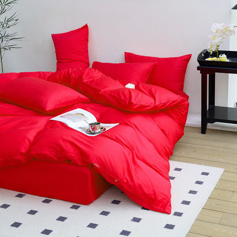 喜嫁床上用品大红色结婚四件套纯棉全棉婚庆床单被套纯色被罩床品,淘宝优惠券,粉丝福利购,淘宝优惠卷