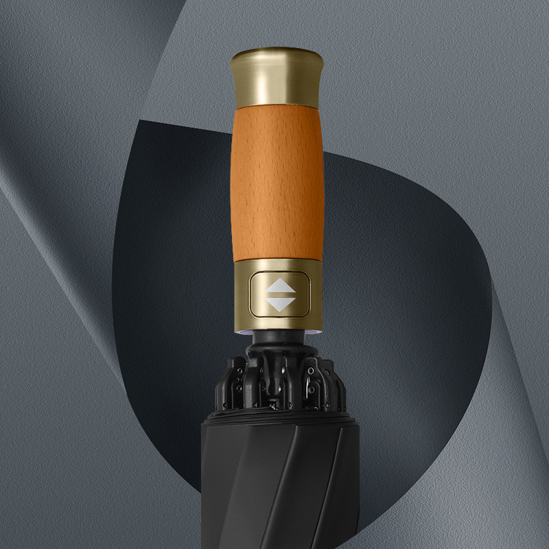 木手柄10骨全自动反向伞折叠反光条自动伞三折峰峰车载商务晴雨伞 - 图2