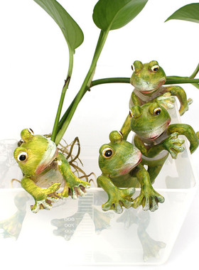 4只装创意攀爬缸青蛙树脂摆饰家居花园工艺品花盆动物装饰挂件