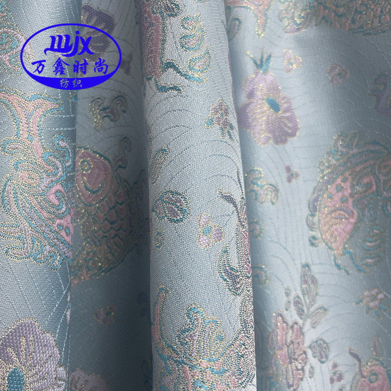 新款国风织锦缎时装提花面料小鱼双面垂感光泽金丝提花面料旗袍布,淘宝优惠券,粉丝福利购,淘宝优惠卷