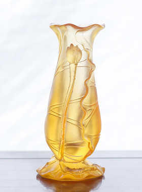 古法莲花琉璃纹圣水杯供奉套装花瓶果碟香炉烛台客厅桌面装饰红色