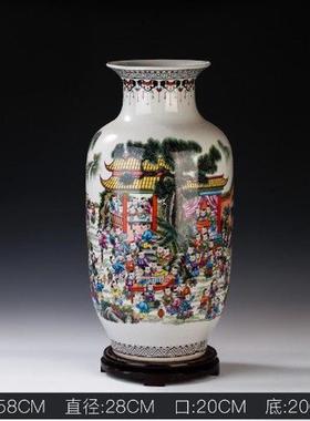 锦上添花景德镇瓶冬瓜陶瓷粉彩仿古中式落地大花瓶客厅装饰品摆件