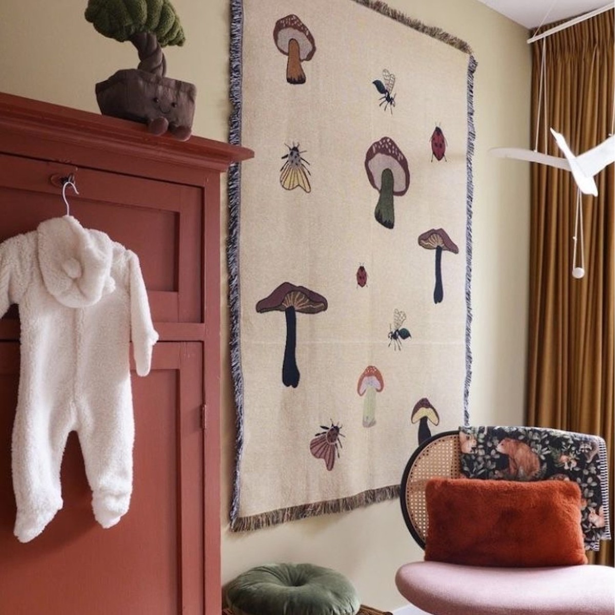 Forest tapestry blanket, sand 北欧艺术森林蘑菇挂毯 - 图0