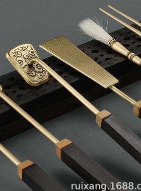 R705方柄香道工具七件套装/木柄黄铜 仿古色香道具特色香道工具