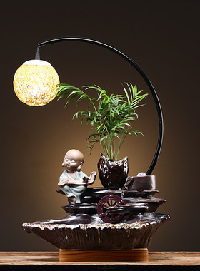 创意流水招财摆件客厅办公室桌家居喷泉送礼店铺开业加湿器品