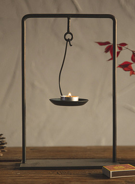 东际器物手工锻打禅意复古铁艺烛台油灯台日式茶室寂茶道侘吊挂风