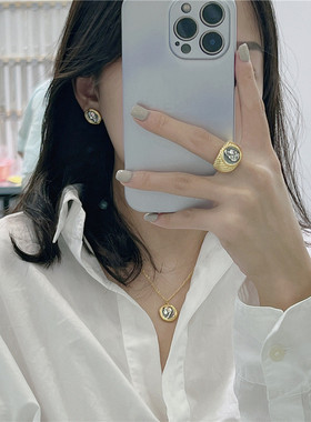 S925纯银韩版轻奢复古风古币系列套装浮雕女神仿古钱币项链批发